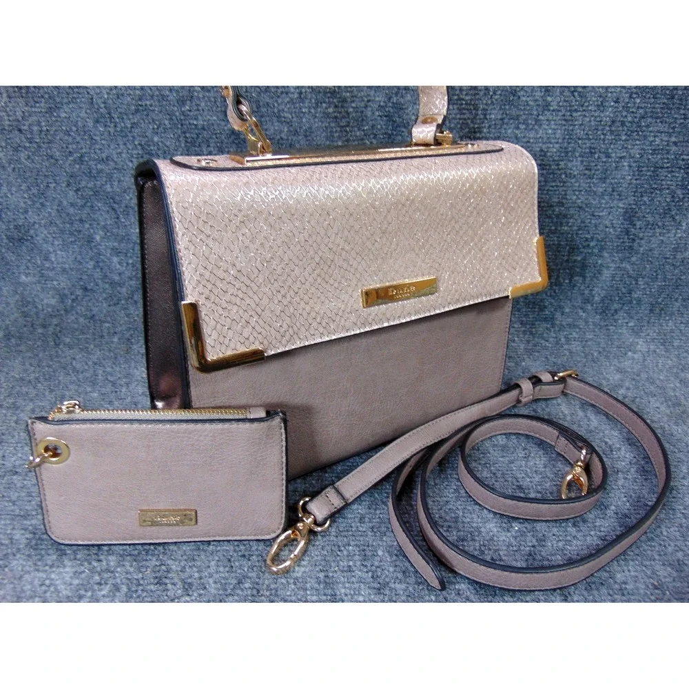 Dune‎ London Satchel Bag Taupe Snakeskin Metallic Crossbody Pouch FLAW READ